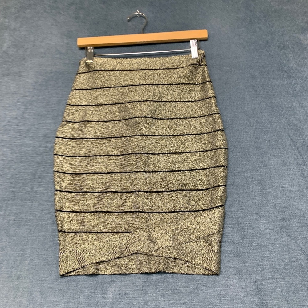 G by Guess Straight & Pencil Skirt Womens Small Black Gold‎ Horizontal Striped